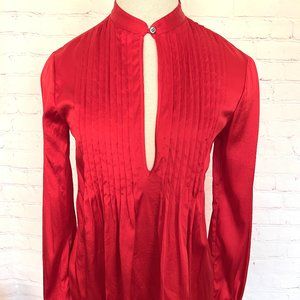 Theory - Red Silk Long Sleeve Blouse -Size Small